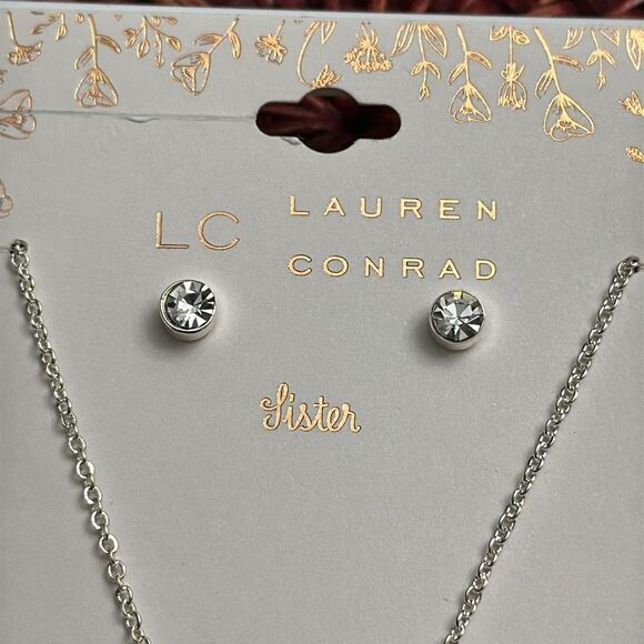 Lauren Conrad Sister Silver Tone Necklace & Earring Set New With Tag - Picture 3 of 4